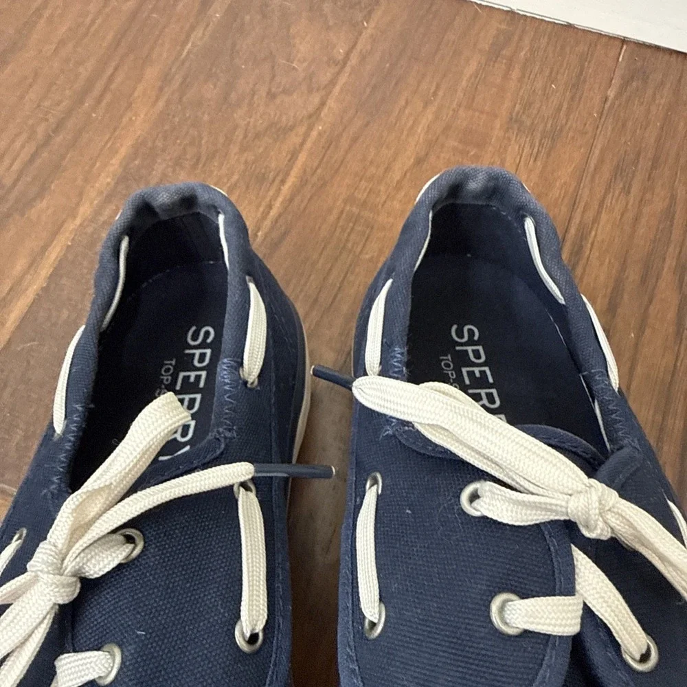 Sperry Top-Sider Canvas Boat Shoes Men's 8.5 Navy Deck Loafers Lace Up Nautical